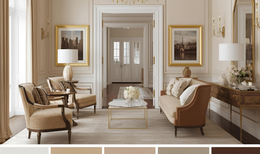 golden charm kiving room color palette